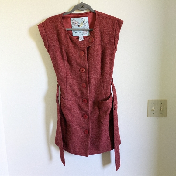 Anthropologie Tabitha Red Button-Down Mini Dress Coat vintage y2k - Picture 4 of 10